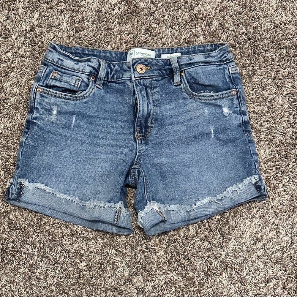 Celebrity Pink Blue Jean Shorts with Distressed Cut-Off Style